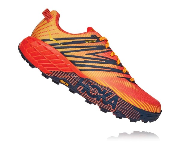 Hoka One One Speedgoat 4 GORE-TEX Mens UK - Red / Gold Trail Running Shoes - VBNJK4063